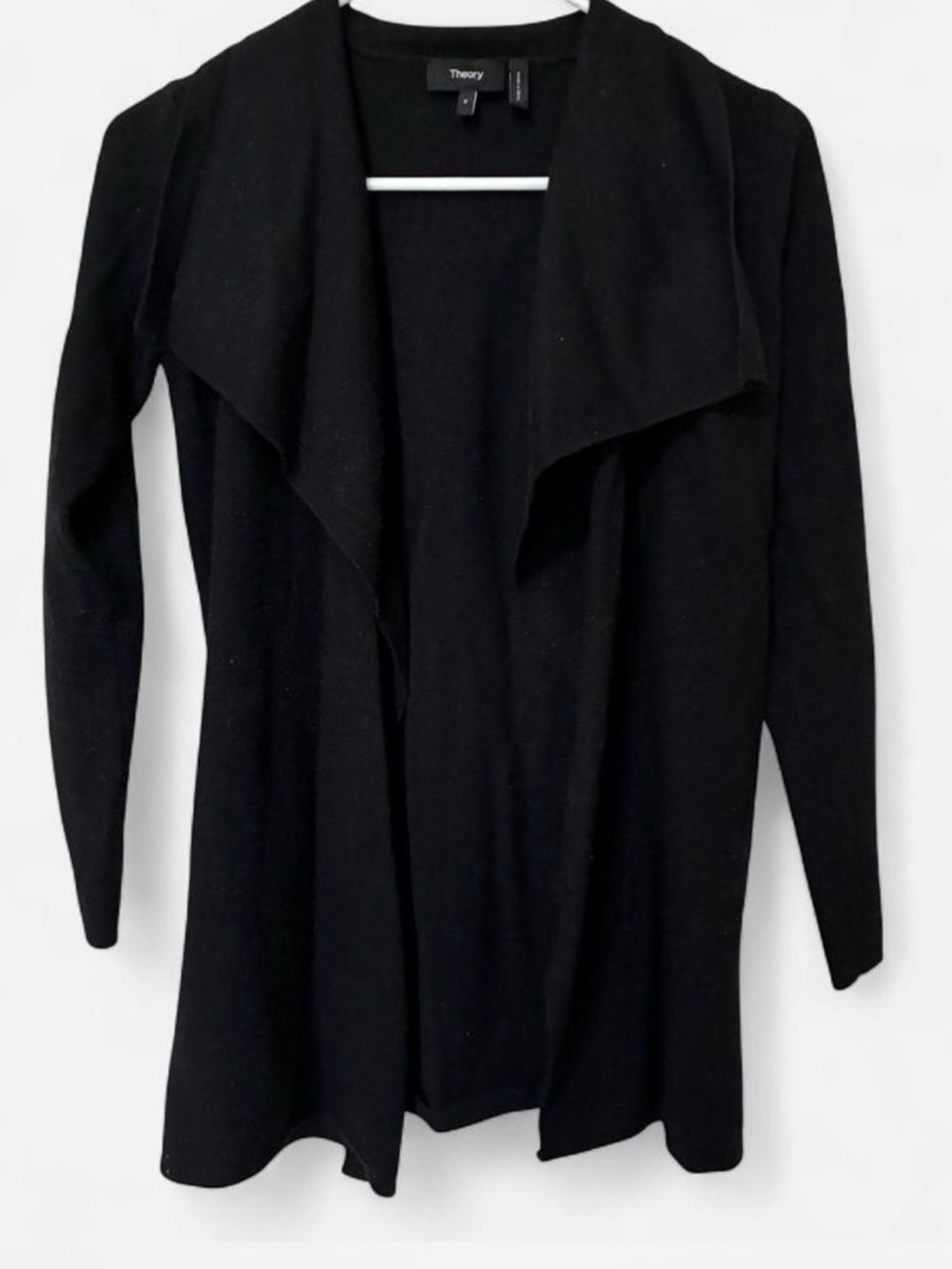 Theory Will Blend Black Draped Open-Front Cardigan Size S